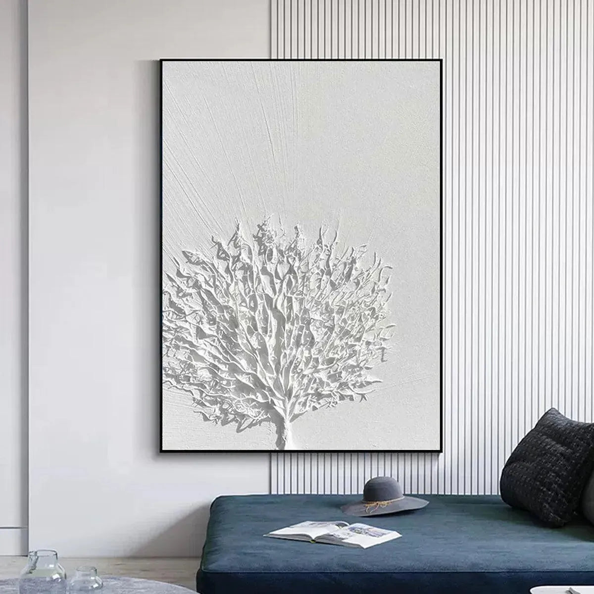 White Wabi-Sabi Tree Textured Oil Painting – White Textured Tree