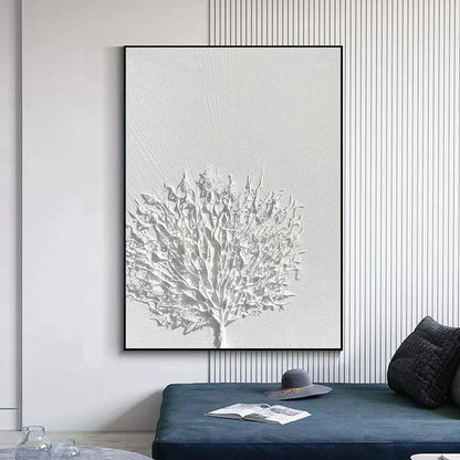 White Wabi-Sabi Tree Textured Oil Painting – White Textured Tree