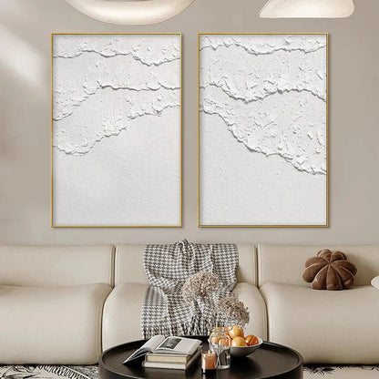 White Textured Waves Diptych – Wabi-Sabi Seascape Impasto Oil Painting, view 2