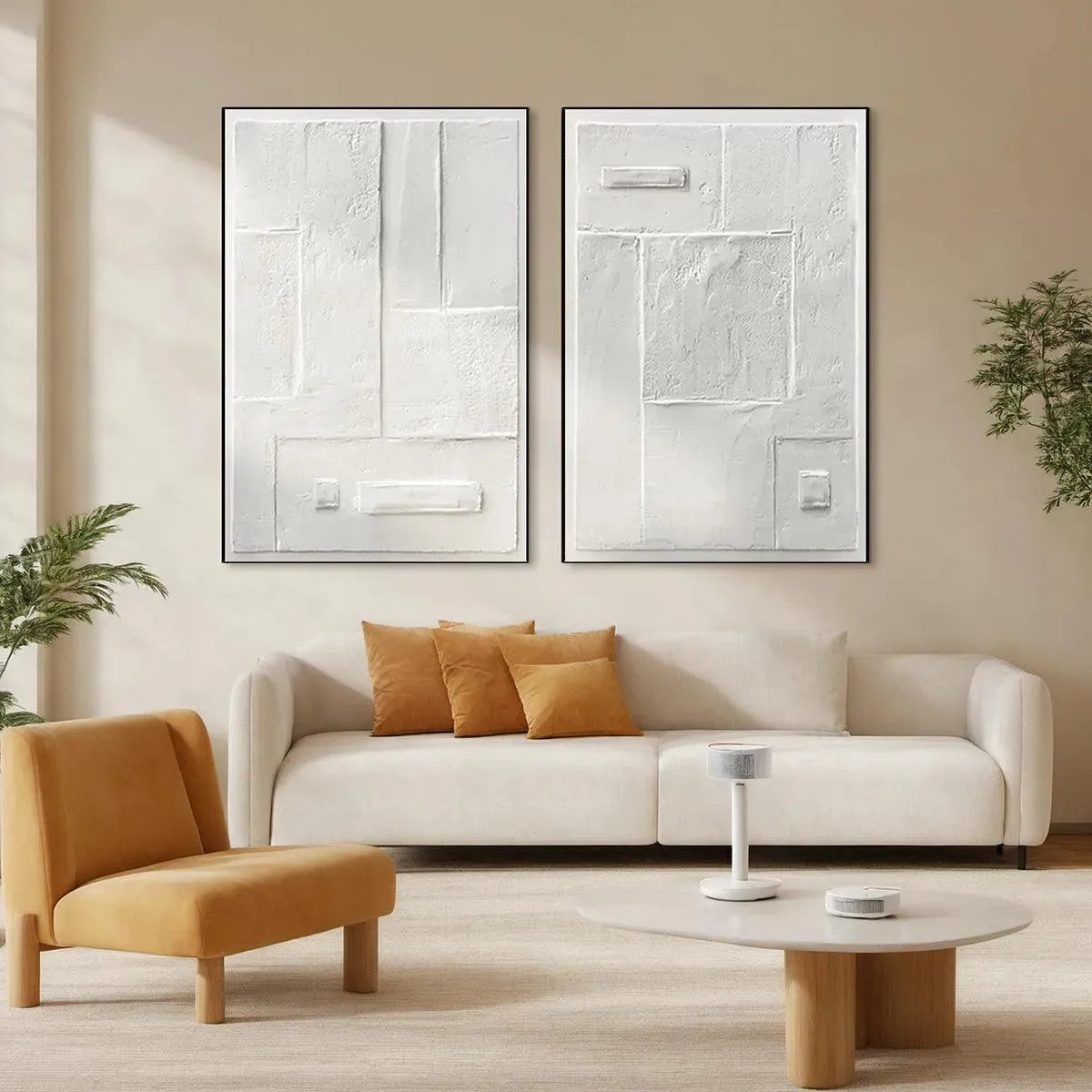 White Textured Vertical Diptych – Wabi-Sabi Abstract Oil Painting, view 2