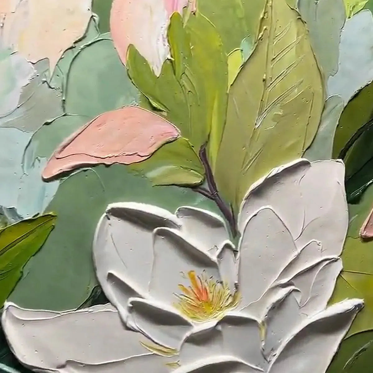 Green Magnolia Impasto Painting – Magnolia Blossoms