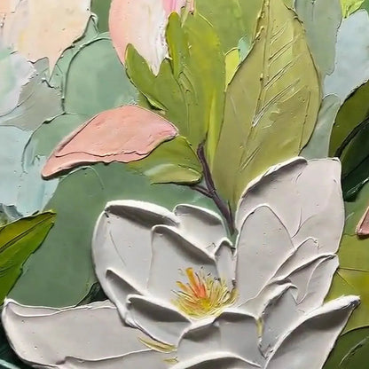 Green Magnolia Impasto Painting – Magnolia Blossoms