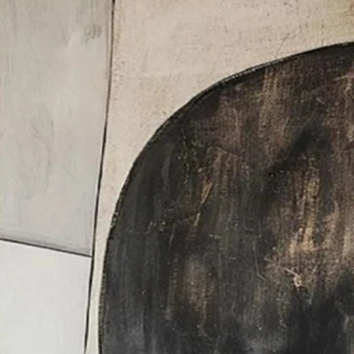 Black and Beige Wabi-Sabi Geometric Oil Painting – Abstract Geometric Diptych