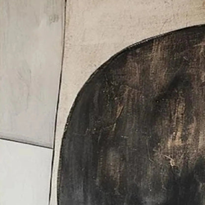 Black and Beige Wabi-Sabi Geometric Oil Painting – Abstract Geometric Diptych