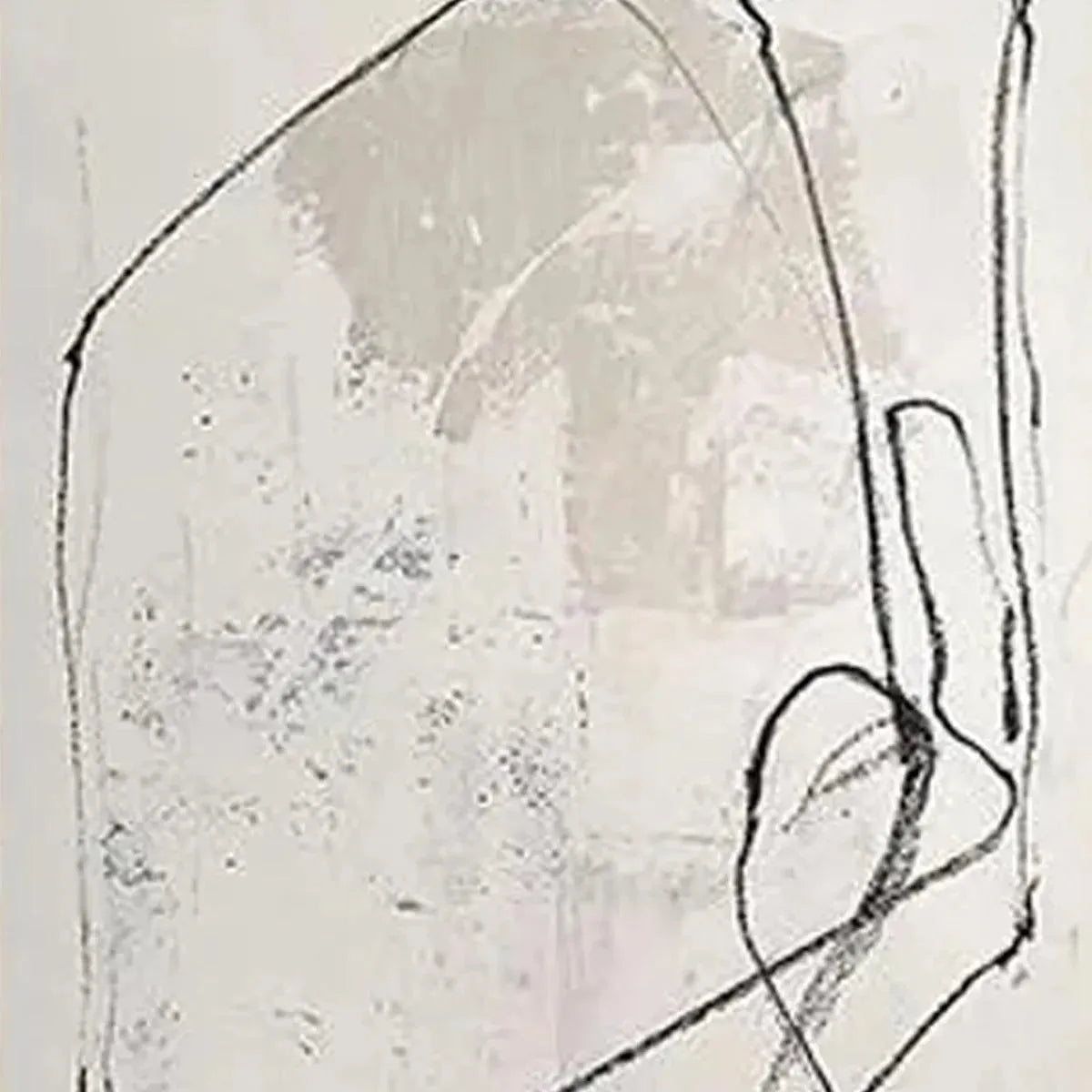 Beige Wabi-Sabi Abstract Line Art Oil Painting – Minimalist Abstract Diptych