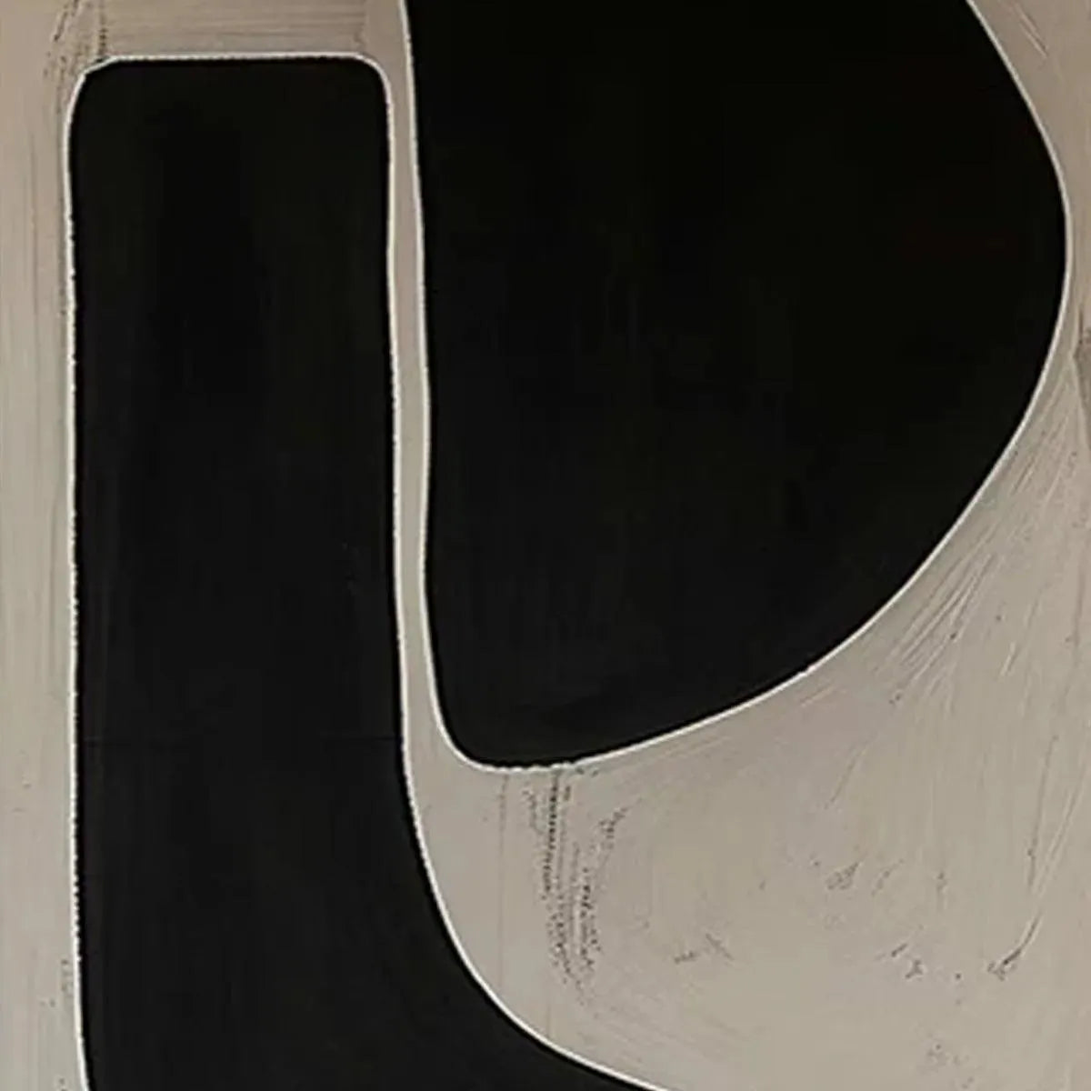 Black and Beige Wabi-Sabi Geometric Textured Oil Painting – Black & Beige Abstract Diptych II