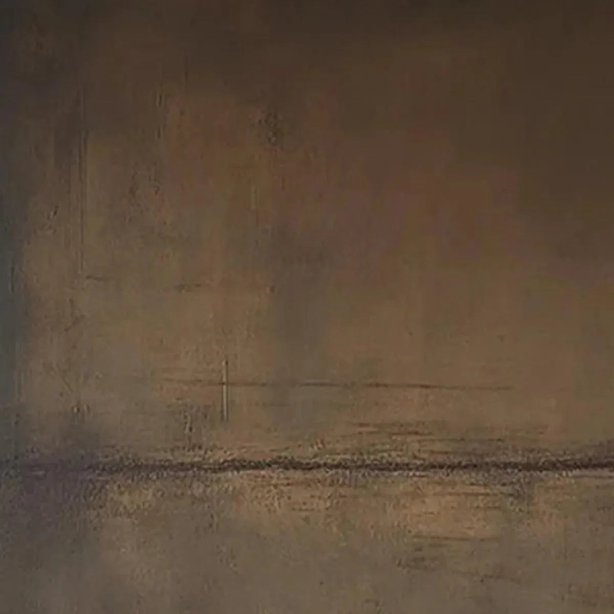 Brown Wabi-Sabi Landscape Oil Painting – Umber Abstract Landscape