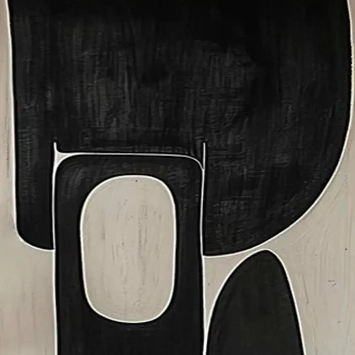 Black & Beige Abstract Diptych Ii – Wabi-Sabi Geometric Oil Painting, view 3