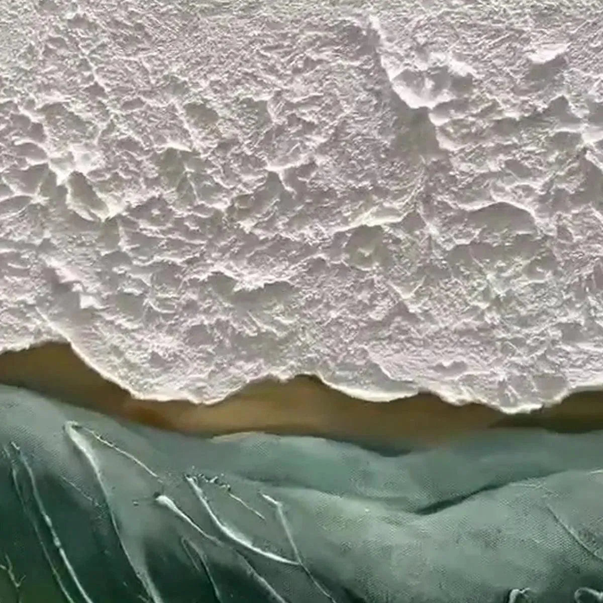 Emerald Depths hand-painted white and emerald green textured ocean wave painting rolled canvas option