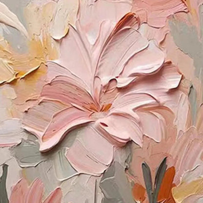 Pink and Cream Floral Impasto Painting – Blushing Blooms