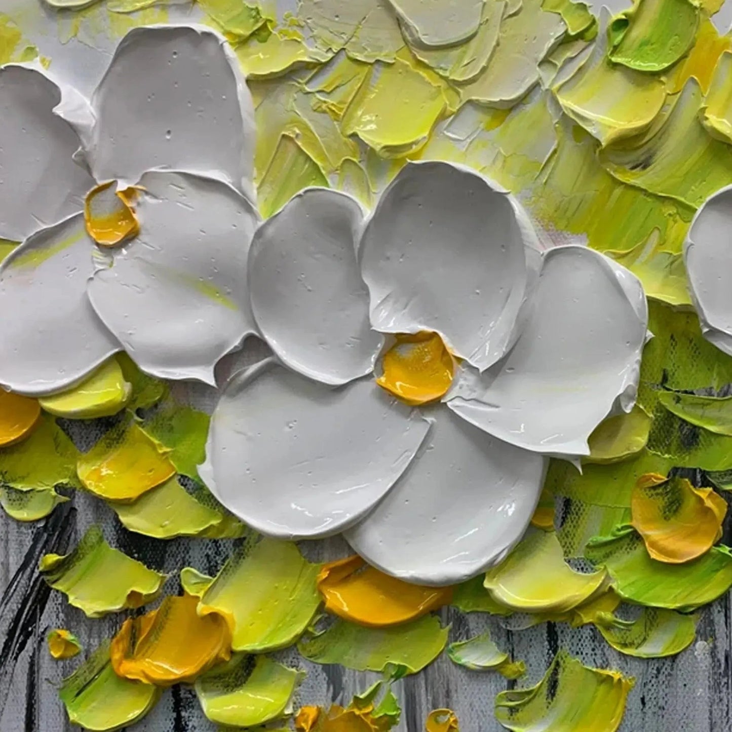 Green and Yellow Magnolia Textured Painting – White Magnolias