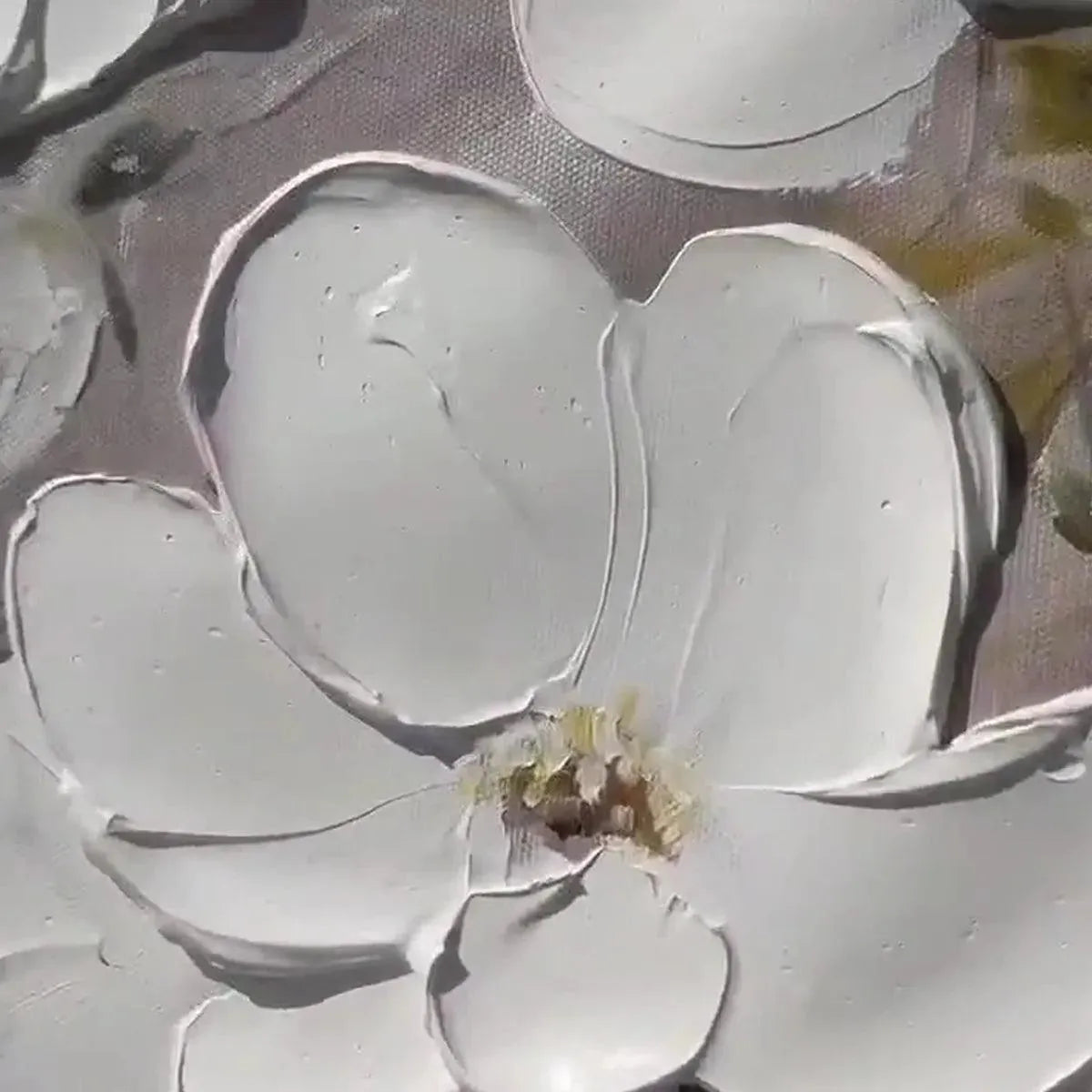 Grey and White Impressionist Floral Textured Painting – White Blossoms