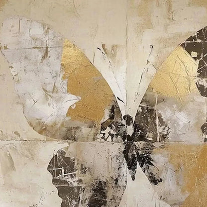 Gold and Beige Butterfly Textured Oil Painting – Golden Monarch
