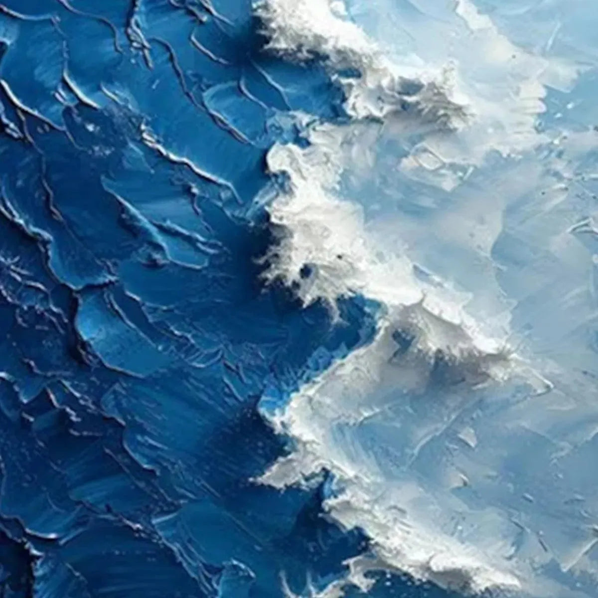 Oceanic Whispers hand-painted ocean blue and ivory textured coastal abstract painting shown as stretched canvas