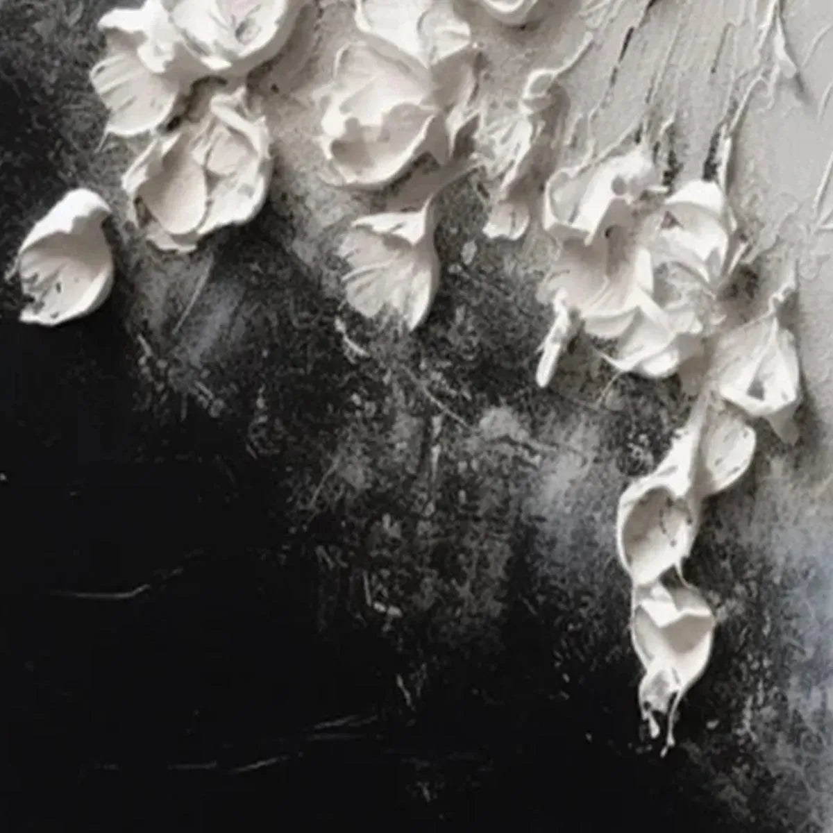 3D Texture Floral Painting – White Floral Impasto