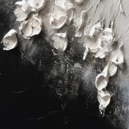 3D Texture Floral Painting – White Floral Impasto