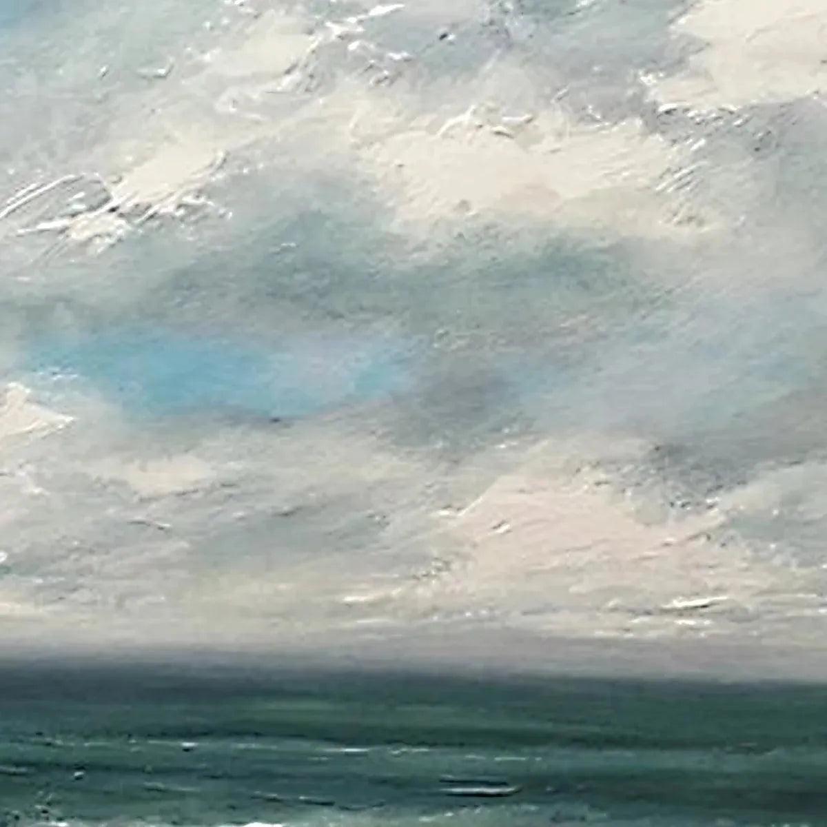 Cloudy Coastal Scene hand-painted ocean blue, ivory and soft neutral tones textured coastal landscape painting rolled canvas option
