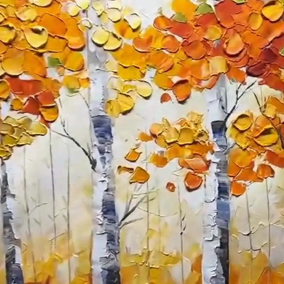 Autumn Aspen hand-painted white and gold textured forest landscape painting shown as stretched canvas