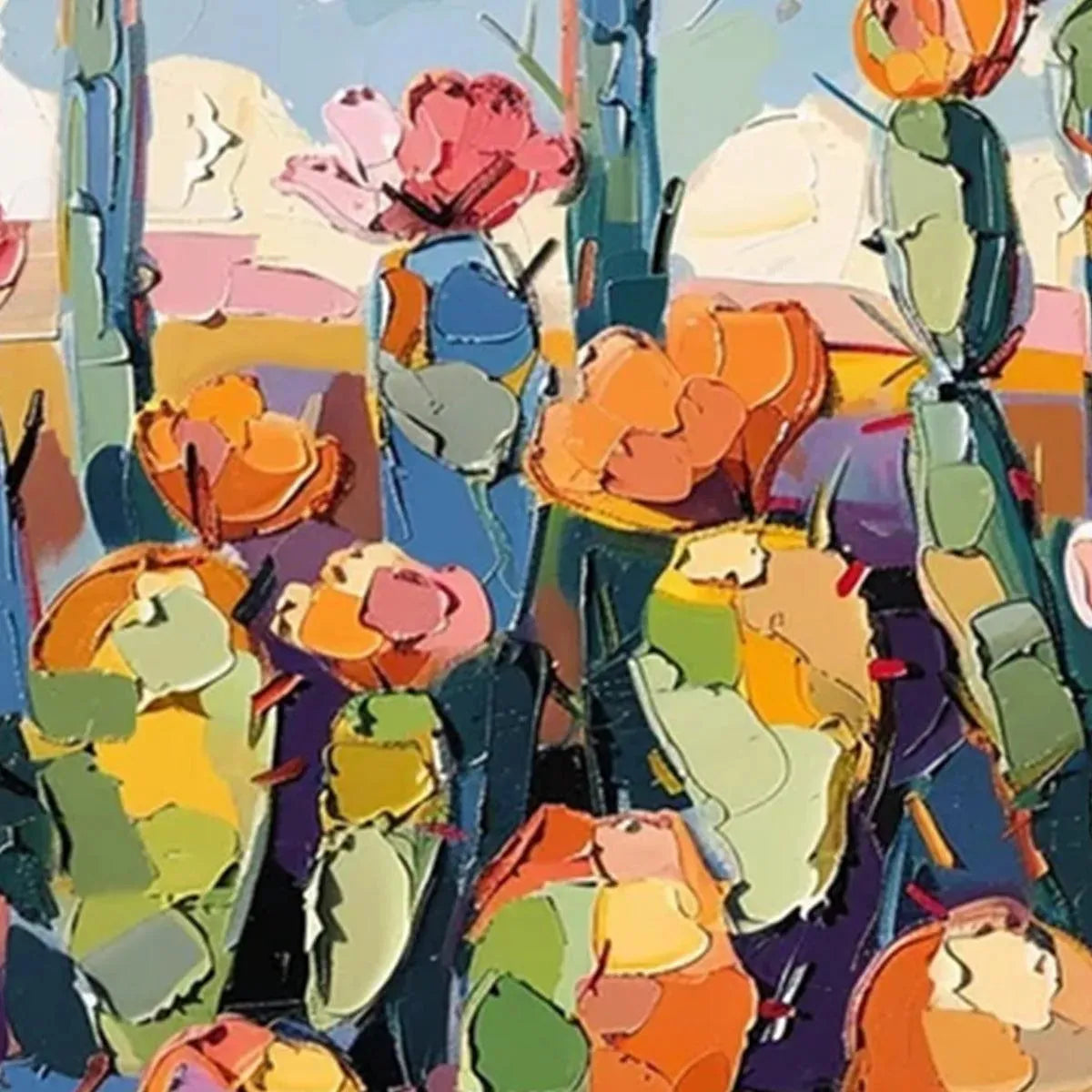 Colorful Cactus Impasto Painting – Desert Bloom
