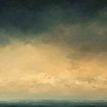 Golden Clouds hand-painted gold and ivory textured seascape painting shown with gold frame