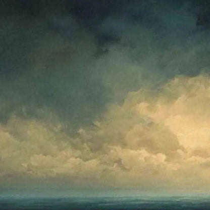 Golden Clouds hand-painted gold and ivory textured seascape painting shown with black frame