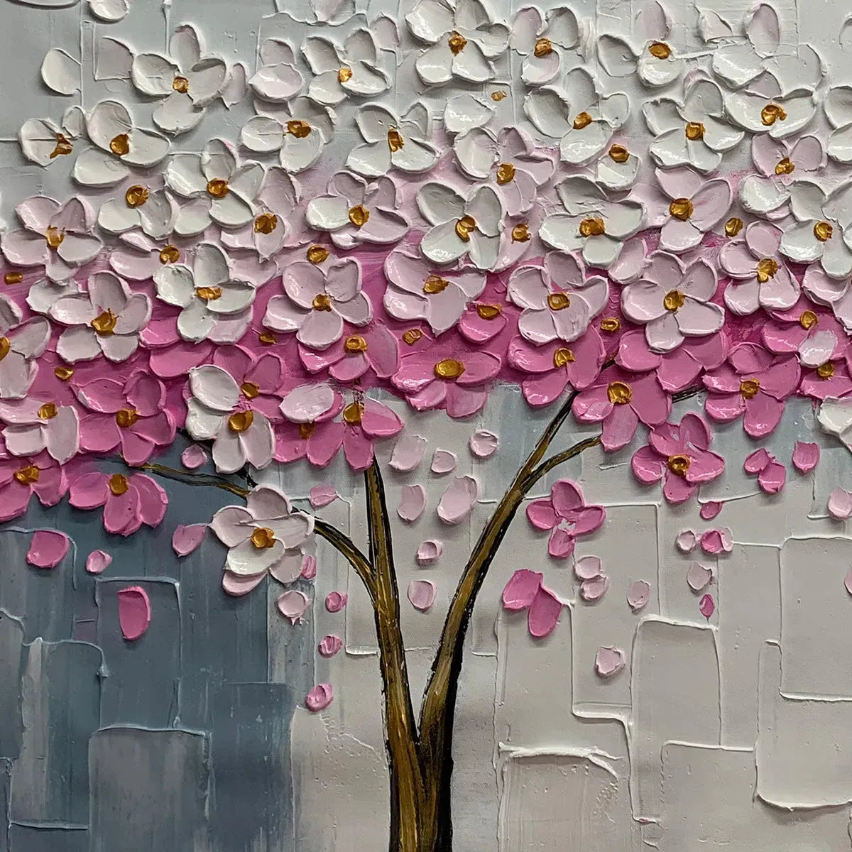 Spring Blossom hand-painted white and pink textured blossom tree painting rolled canvas option