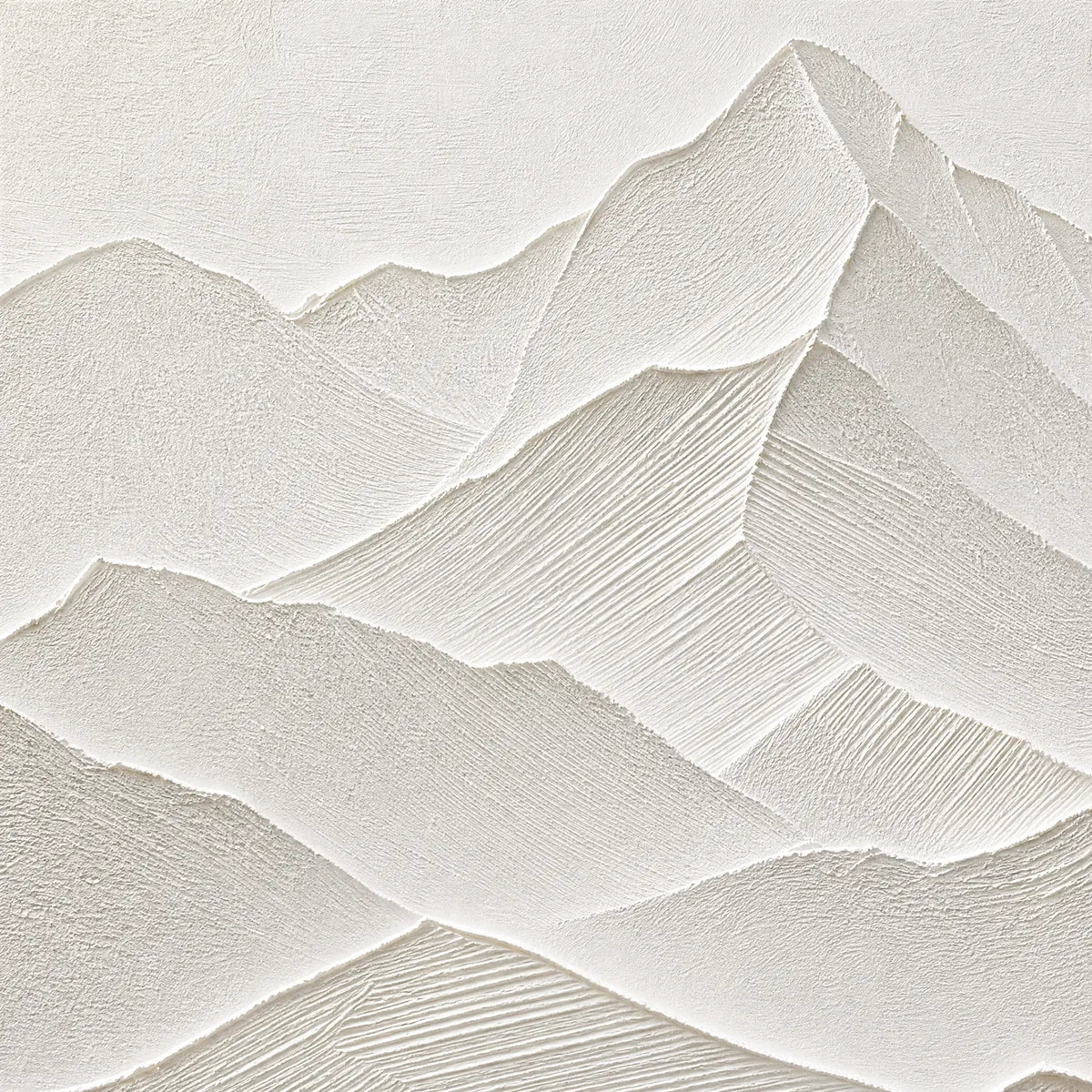 Zenith hand-painted white and soft beige textured abstract mountain painting shown with gold frame