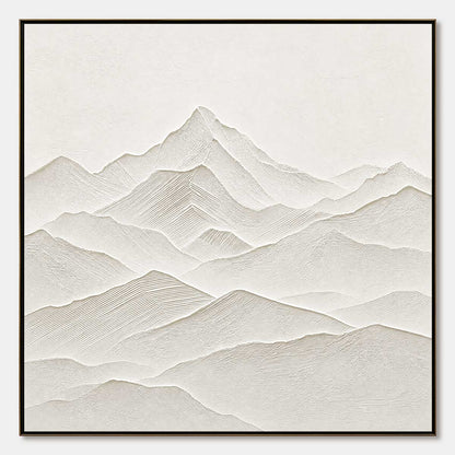 Zenith hand-painted white and soft beige textured abstract mountain painting rolled canvas option