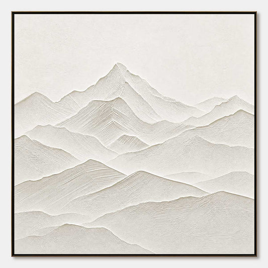Zenith hand-painted white and soft beige textured abstract mountain painting rolled canvas option