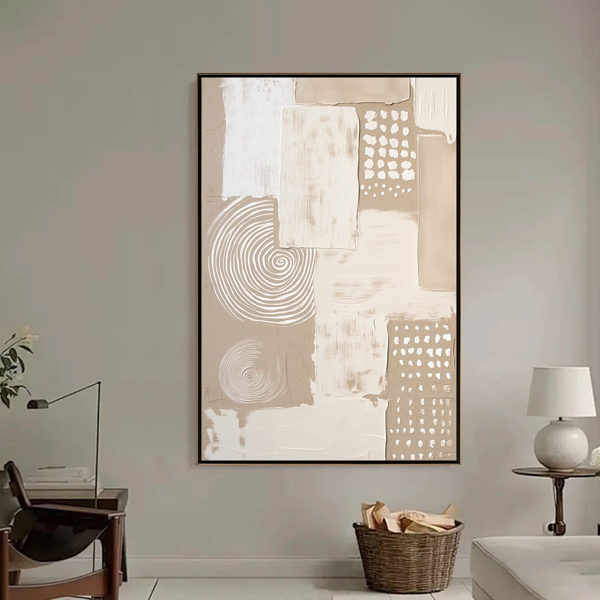 White and Cream Wabi-Sabi Landscape Textured Acrylic Painting – Zenith