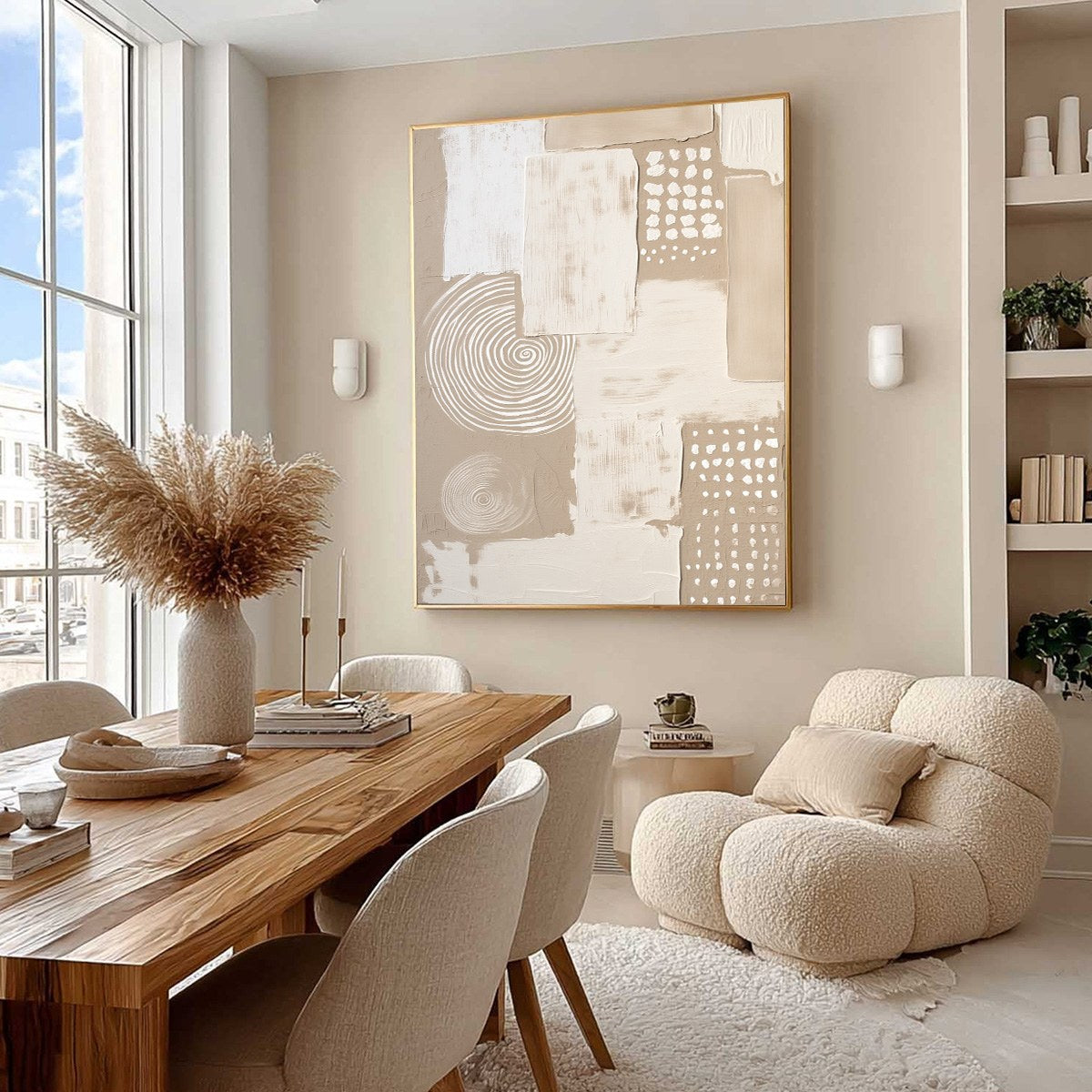 White and Cream Wabi-Sabi Landscape Textured Acrylic Painting – Zenith