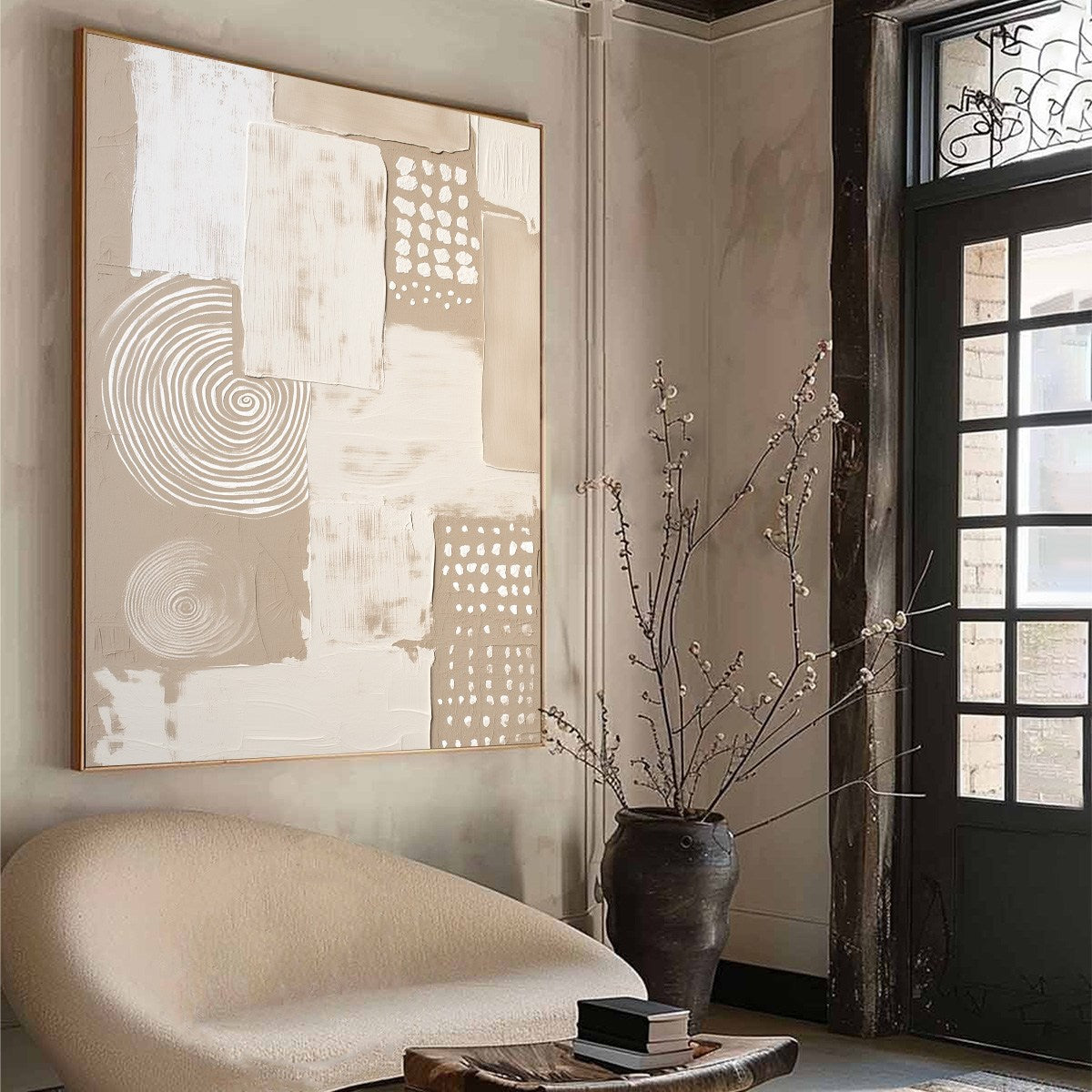 White and Cream Wabi-Sabi Landscape Textured Acrylic Painting – Zenith