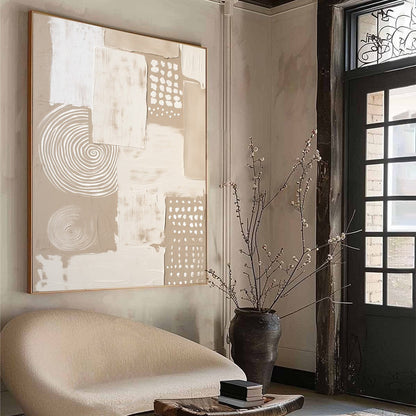 White and Cream Wabi-Sabi Landscape Textured Acrylic Painting – Zenith