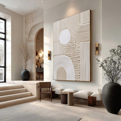 White and Beige Wabi-Sabi Abstract Textured Oil Painting – Zenith