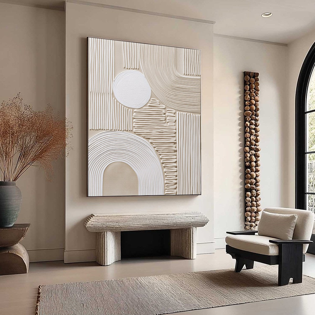 White and Beige Wabi-Sabi Abstract Textured Oil Painting – Zenith