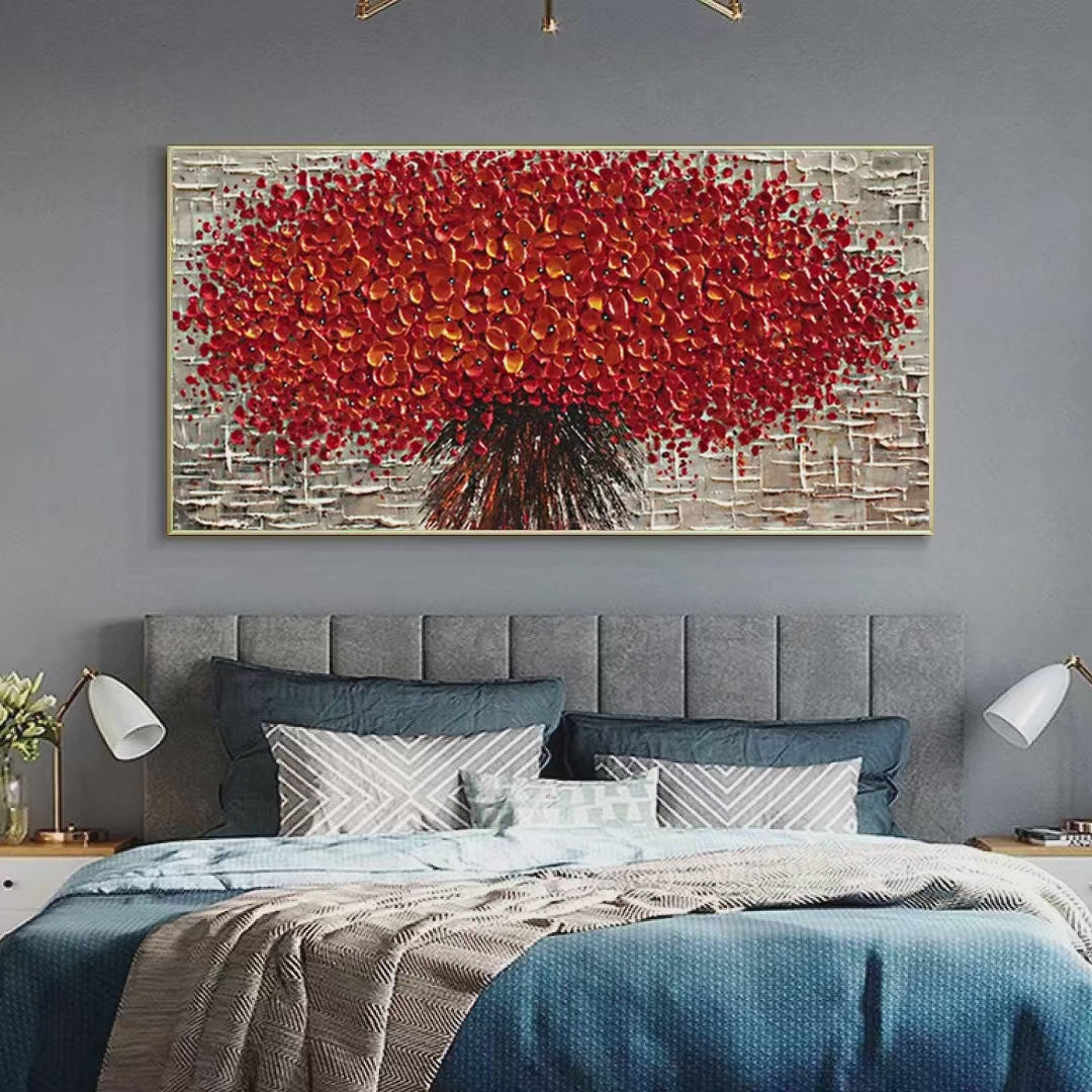 Crimson Burst – Floral Impasto Painting, view 2
