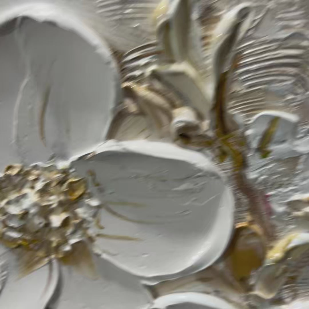 Golden Blossoms – Floral Textured Oil Painting, view 3