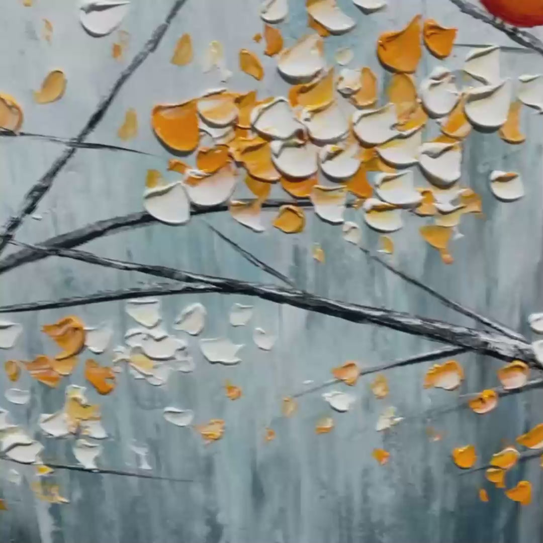 Red Bird On Branches – Bird Impasto Painting, view 3