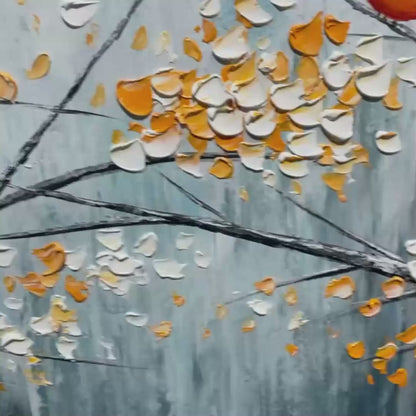 Red Bird On Branches – Bird Impasto Painting, view 3