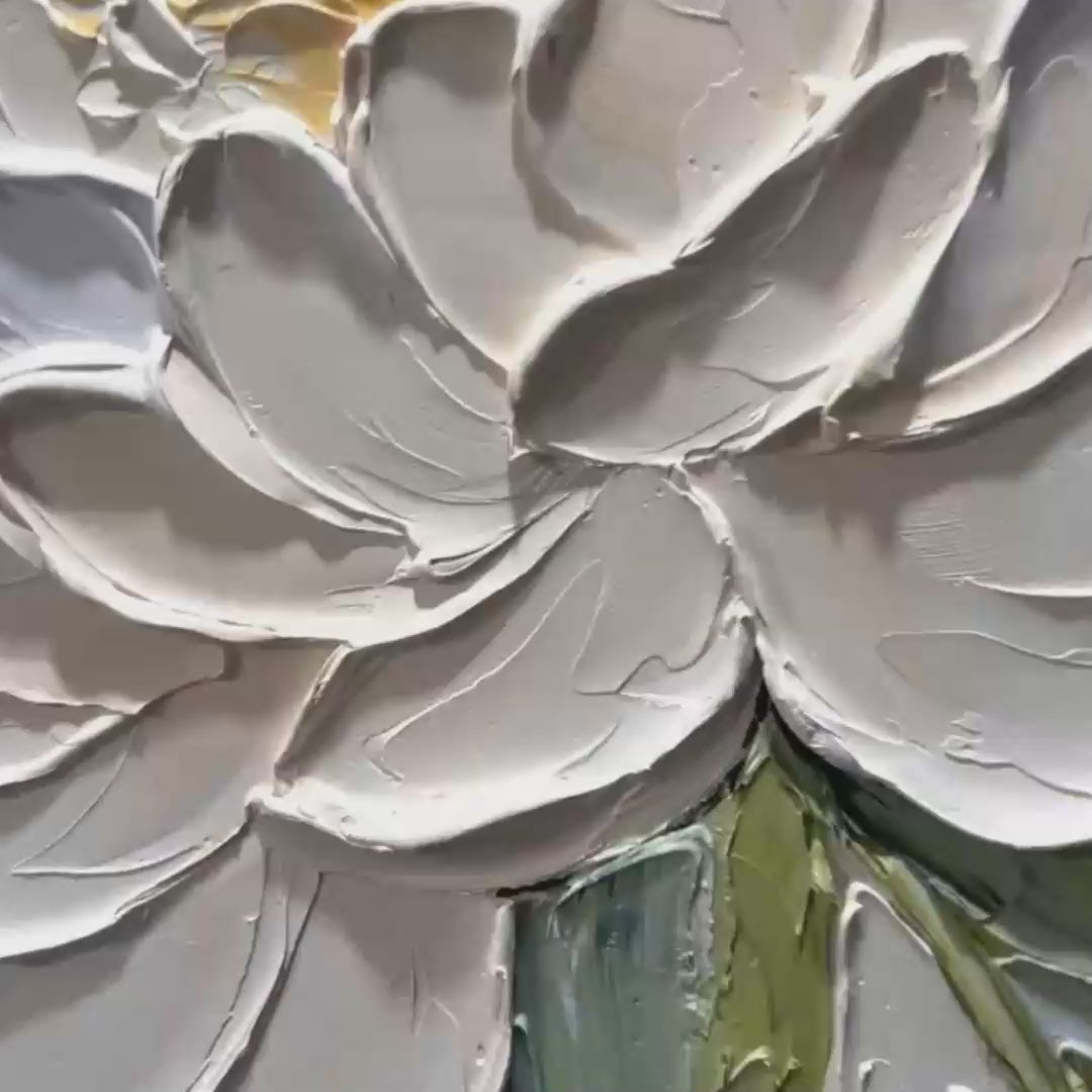 Ivory Petals – Peony Impasto Painting, view 3