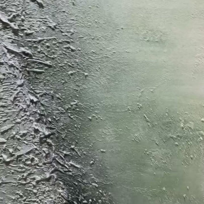 Emerald Depths hand-painted emerald green and ivory textured coastal abstract painting shown with gold frame