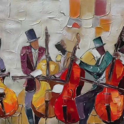 Cellos In Harmony – Figurative Textured Oil Painting, view 3