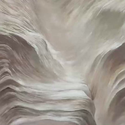 White Sand Dunes hand-painted white and sand textured desert mountain landscape painting shown with silver frame