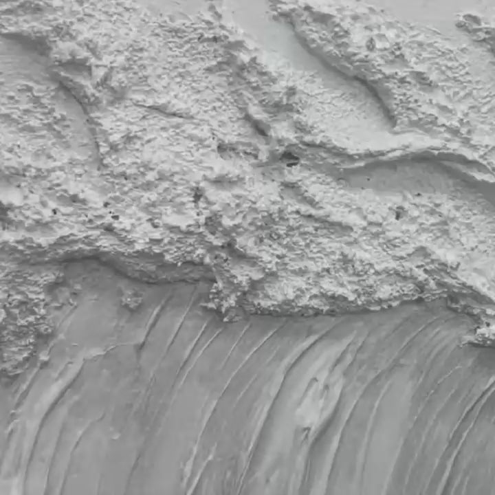 White Crest hand-painted white and soft beige textured ocean wave painting shown with gold frame