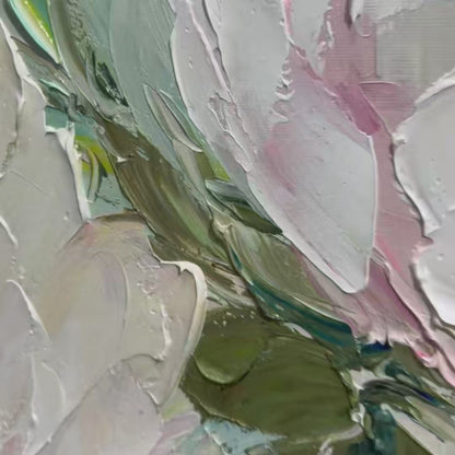 Serene Blossoms – Peony Textured Oil Painting, view 4