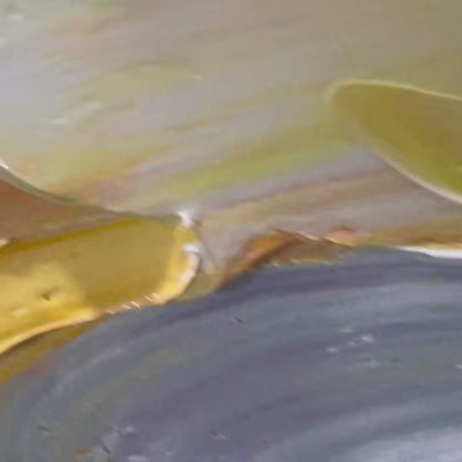 Cresting Wave hand-painted ocean blue, ivory and soft neutral tones textured ocean wave painting shown with gold frame