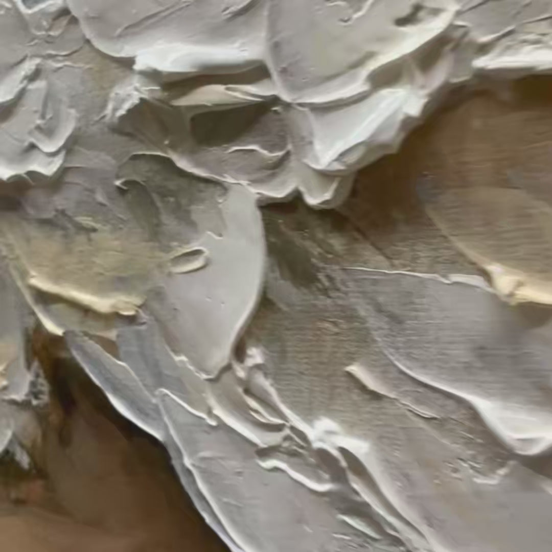 Coastal Crescendo hand-painted ocean blue, ivory and soft neutral tones textured ocean wave painting shown with gold frame