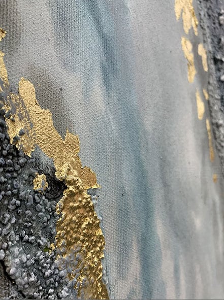 Large Gold Leaf Blue – Blue and Gold Botanical Leaf Wall Art | Abstract Oil Painting, view 5