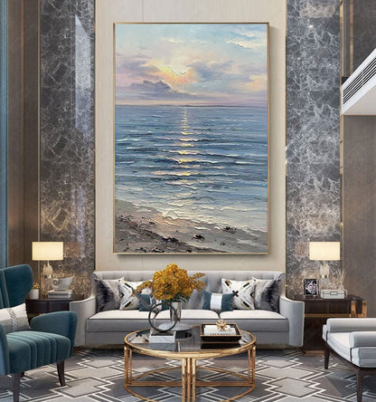 Original – Large White Sunrise Abstract Wall Art | Hand-Painted Oil Painting, view 4