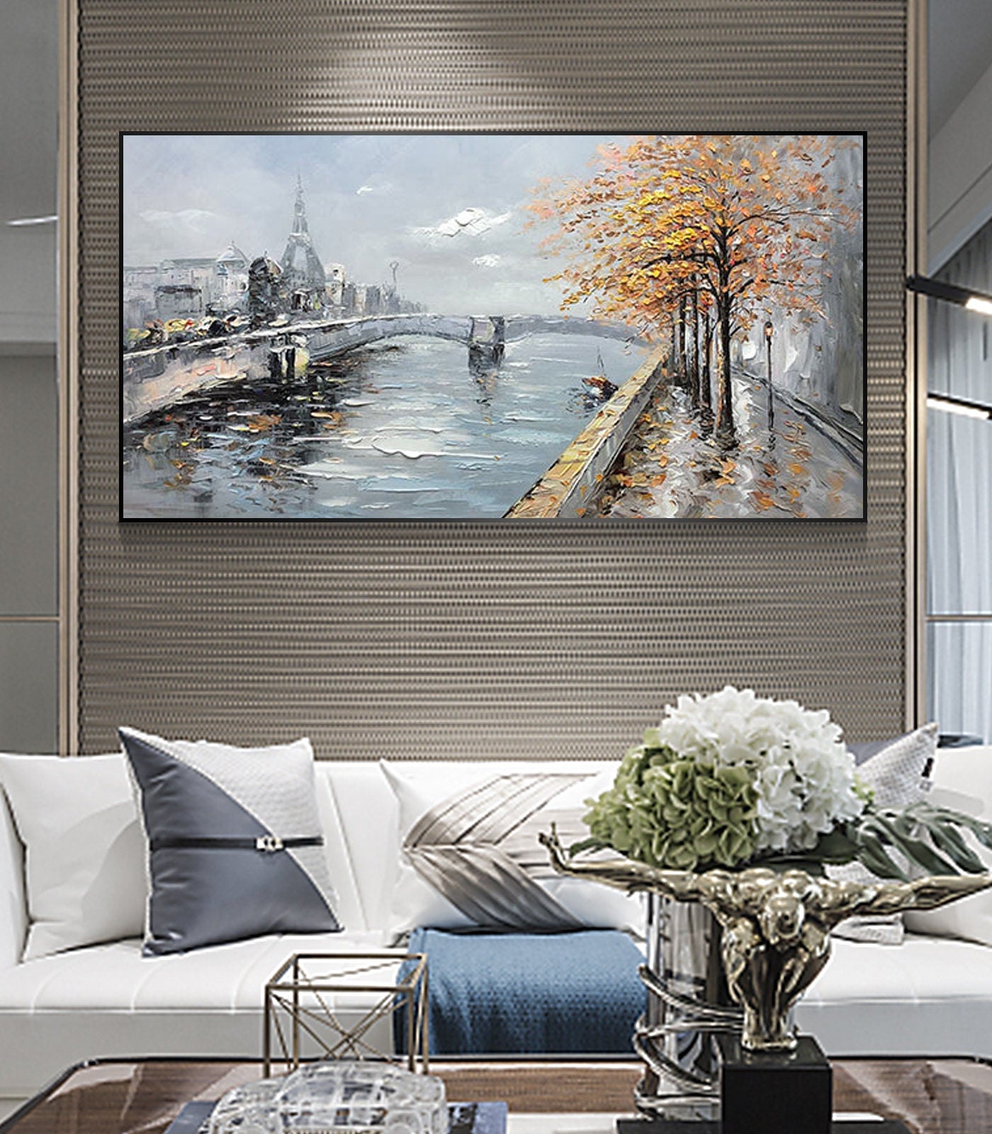 White Boho Lake Landscape Wall Art